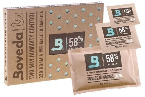 Boveda Humidity Control 2 Way Humidiccant/ Desiccant Overwrapped in Display Carton, size: 320 gram 58% Relative Humidity RH 1/ each