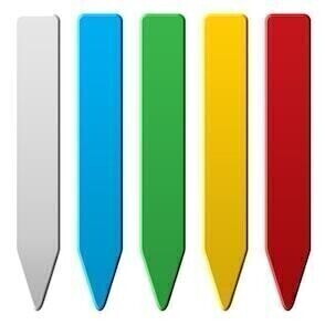 Grow1 Plant Stake Labels Premium, size: 4x5/8 inch Multicolor (Red, Yellow, Green, Blue, White) 10/ pack