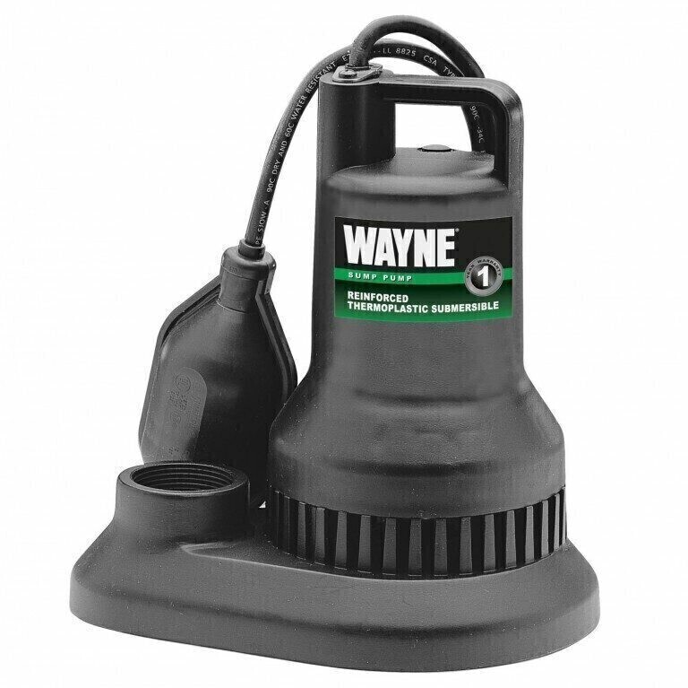 Wayne Sump Pump Thermoplastic, size: 1/3 HP 50 GPM Epoxy-Coated with Tether Float Switch &amp; 8 foot Power Cord