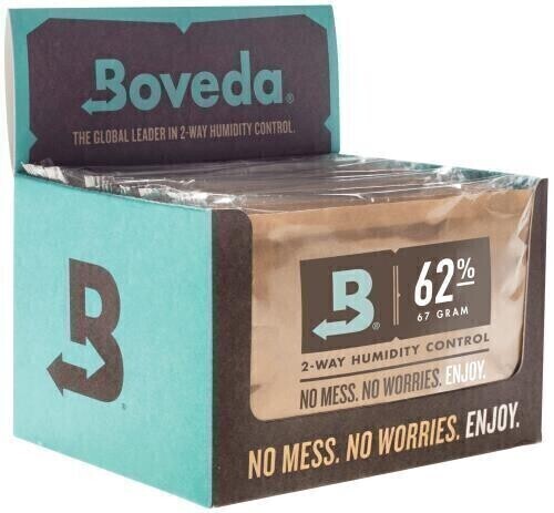 Boveda Moisture Control 2 Way Humidiccant/ Desiccant Overwrapped in Display Carton, size: 67 gram 62% Relative Humidity RH 12/ pack