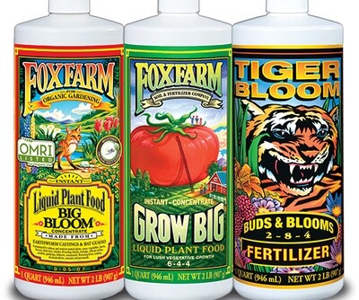 FoxFarm Trio Liquid Base Nutrients Kick Starter Pack Bundle Kit with Grow Big Soil, Big Bloom, & Tiger Bloom 3 quart 3 liter total