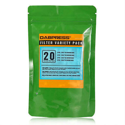 Dabpress Rosin Heat Press Filter Bags, size: 2x4.5 inch 37, 90, 120, 160 micron variety pack 20/ pack