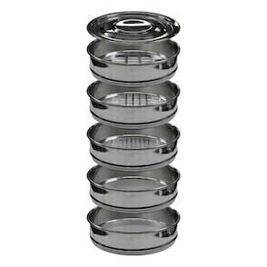 Bubble Magic Commercial Stainless Bud Sorting Kit with 1&#39;&#39;, 1/2&#39;&#39;, 1/4&#39;&#39; and 150 micron Trays plus a Lid and Bottom Catching Tray, size: 8 inch