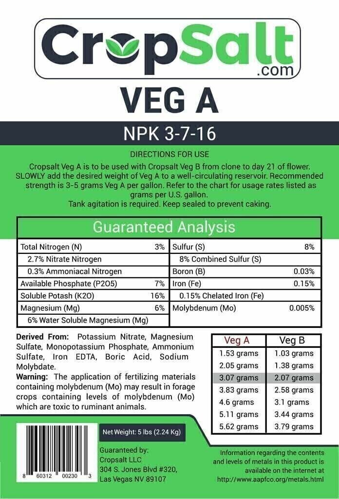 Cropsalt Veg A 3-7-16, size: 1 pound 455 gram 1/ each