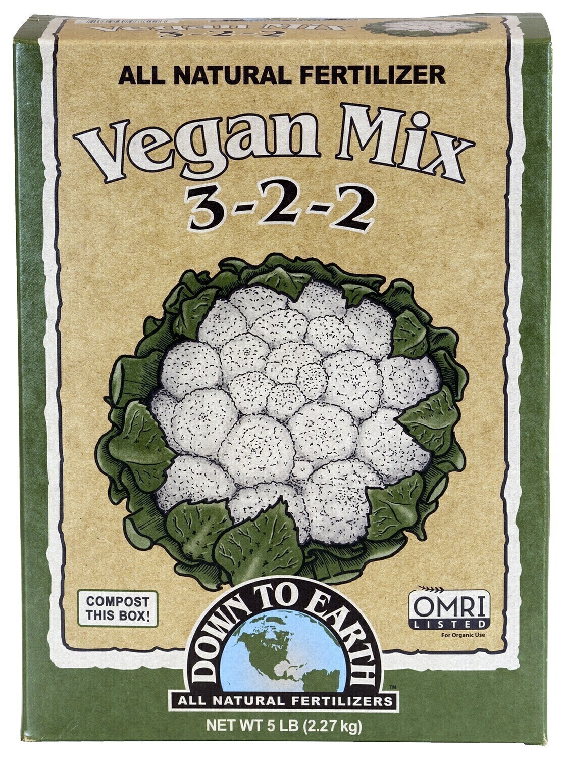 Down to Earth Dry Vegan Mix 3-2-2, size: 5 pound 2.3 kilogram 1/ each