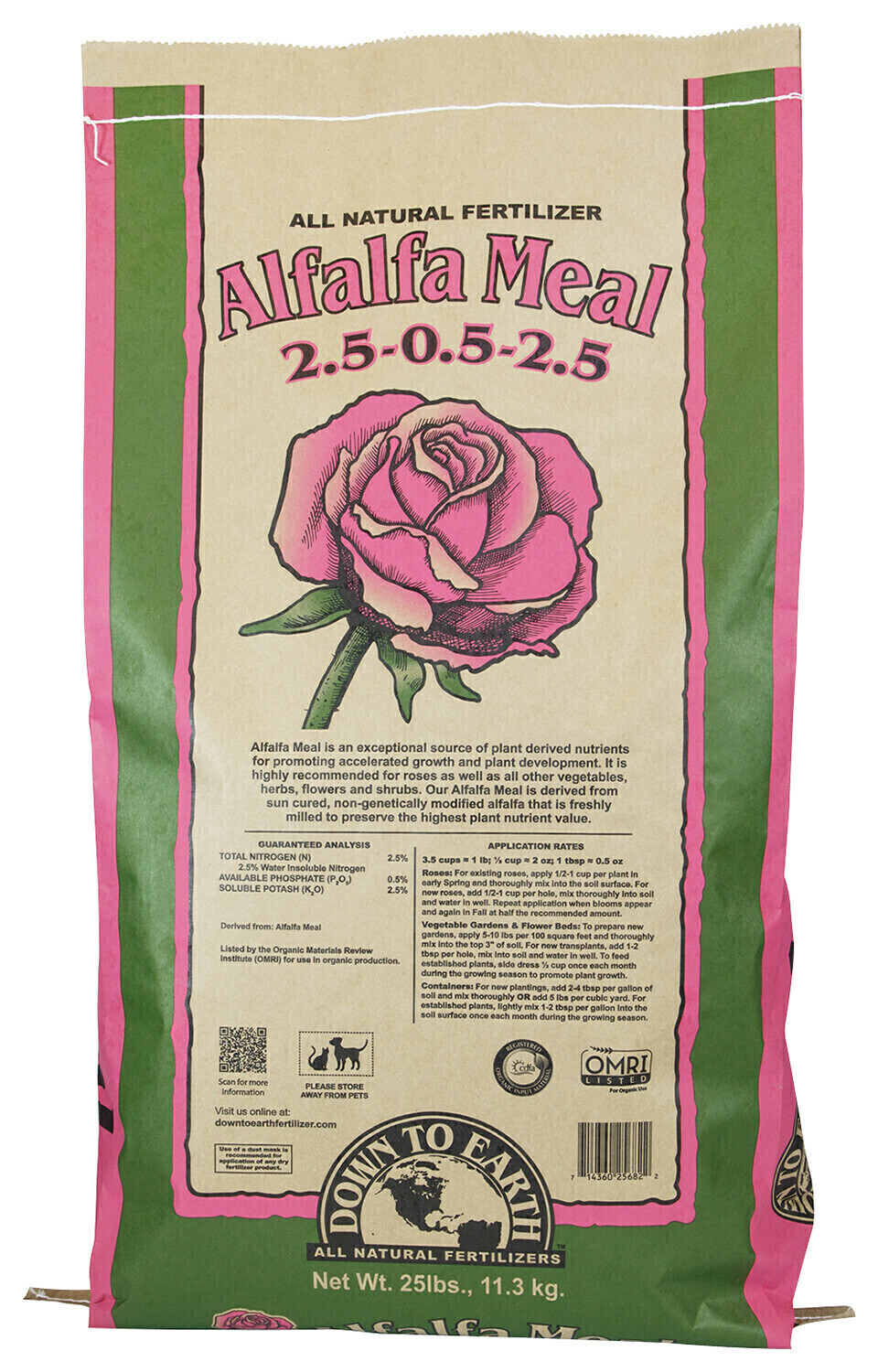 Down to Earth Dry Alfalfa Meal 2.5-0.5-2.5, size: 0.5 pound 227 gram 8 ounce 1/ each
