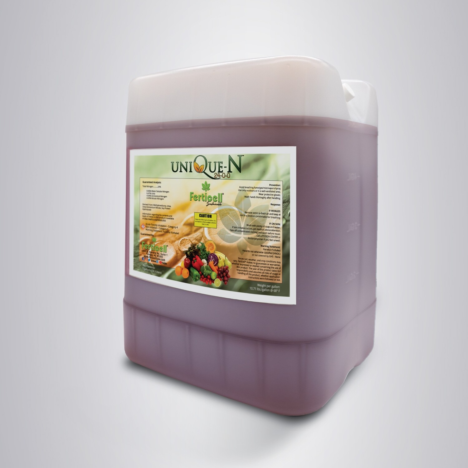Ferticell Liquid Organic Unique-N 24-0-0 Nitrogen from Four Forms of Inorganics and Organics, size: 2.5 gallon 10 liter 1/ each
