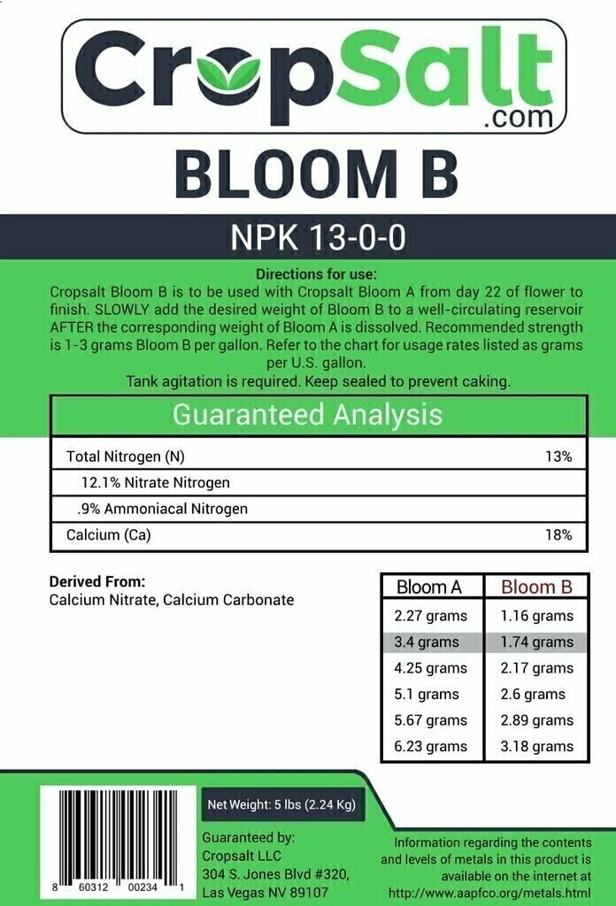Cropsalt Bloom B 13-0-0, size: 1 pound 455 gram 1/ each