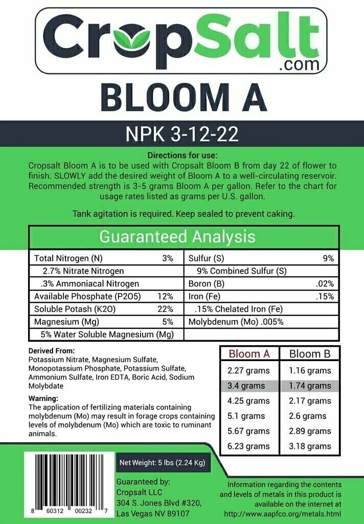 Cropsalt Bloom A 13-12-22, size: 1 pound 455 gram 1/ each