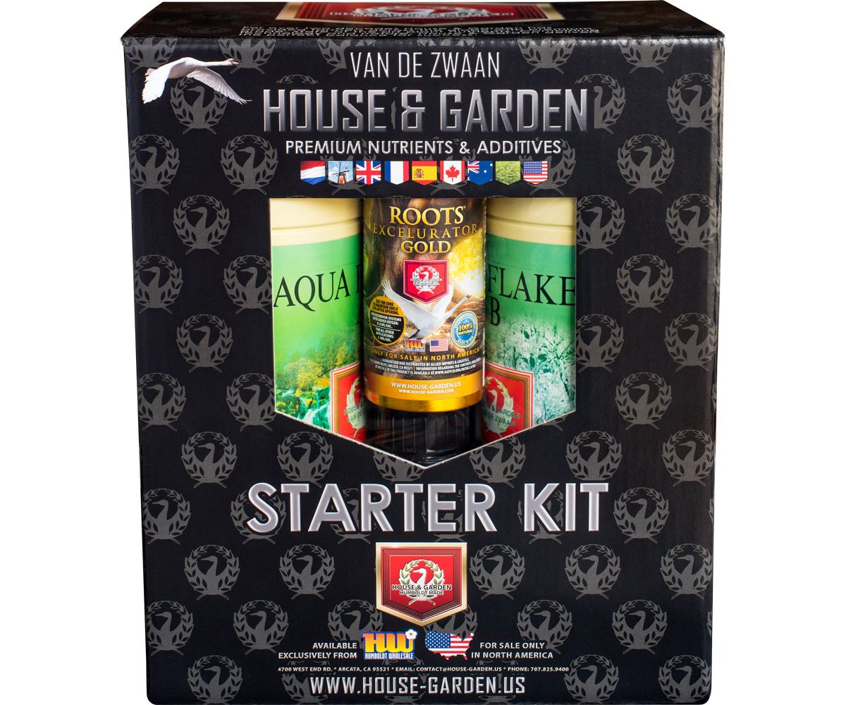 House &amp; Garden Kick Starter Pack 100mL Roots Excelurator, Amino Treatment, 250mL Multi Zen, Bud-XL, Top Booster, Drip Clean, Nitro Boost, 130g Shooting Powder 1/ each