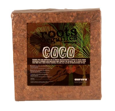 Aurora Innovations Roots Organics Coco Chips Expandable Brick 2 cubic foot 57 liter 4.5 kilogram 14 dry gallon 1/ each