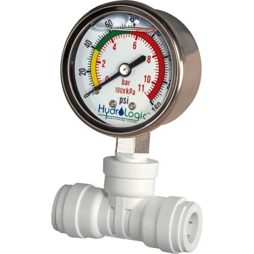 Hydro-Logic Pressure Gauge Kit 1/2 inch QC Tee liquid filled for Evolution RO