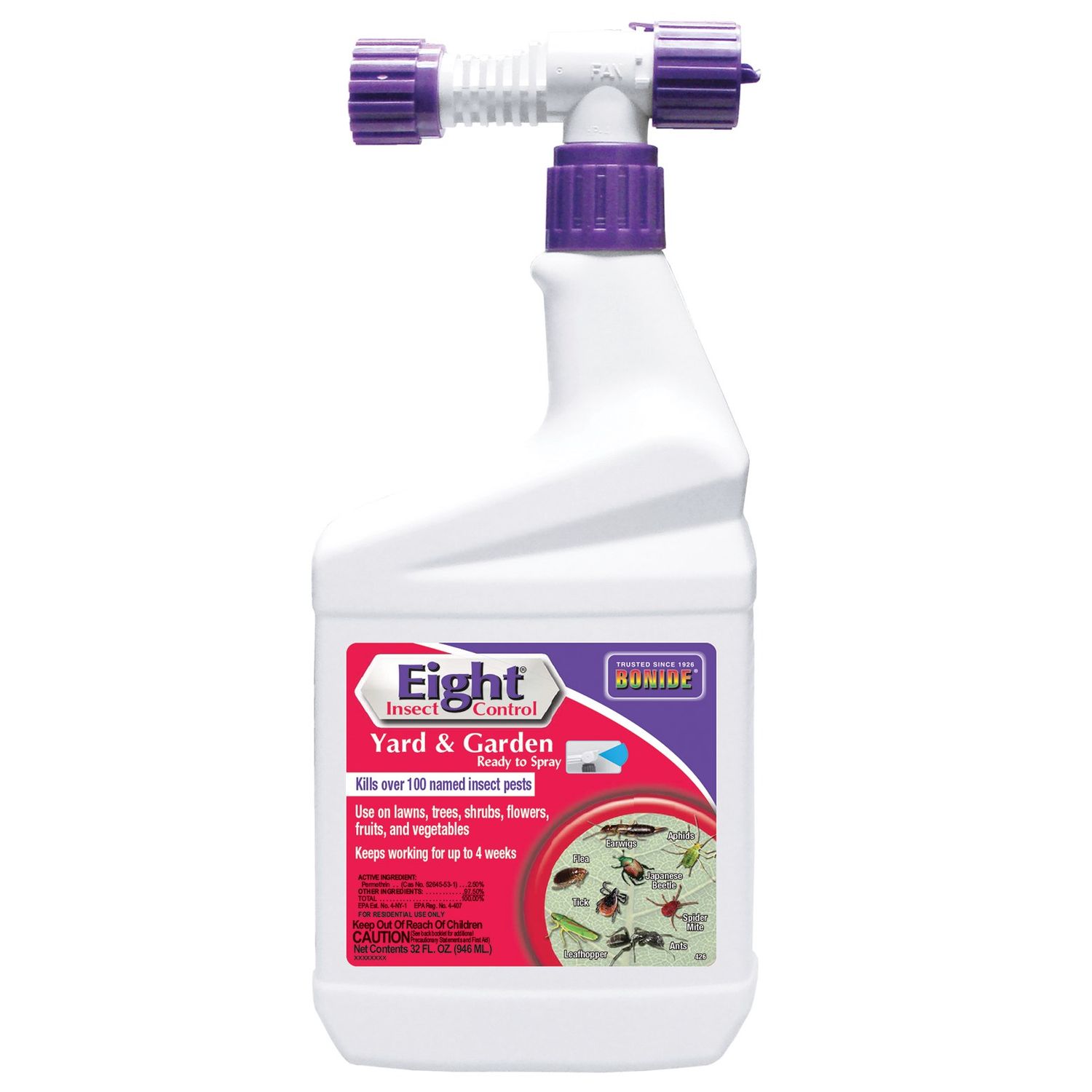 Bonide Eight Yard &amp; Garden Insect Control Ready-to-Spray with Hose-End Connector 1 quart 1 liter 32 fluid ounce 12/ case