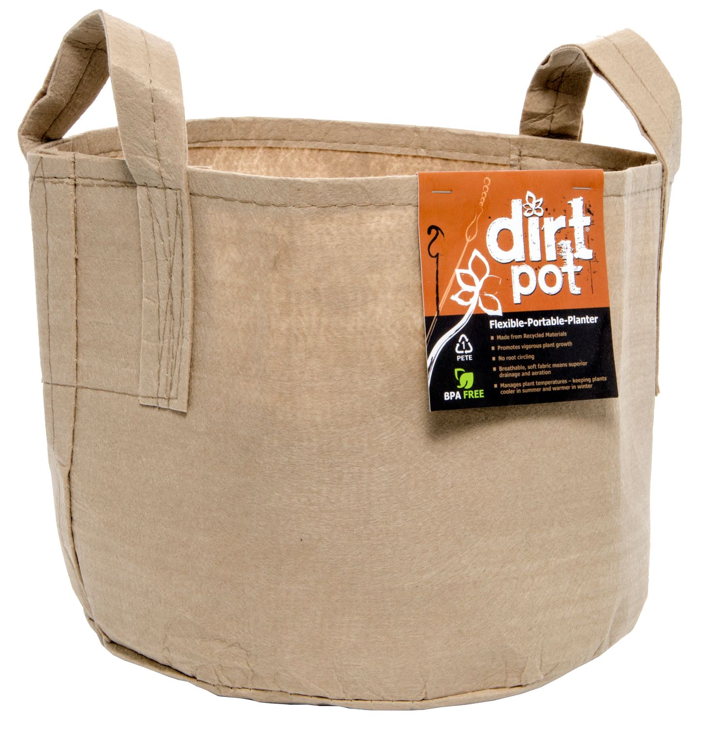 Dirt Pot Fabric Round Pot with Handles Tan, size: 5 gallon 1/ each