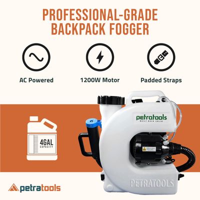 Petra Backpack Fogger Electric Atomizer ULV with 20 foot spray and 20 micron droplets 4 gallon 1200 watt 1/ each