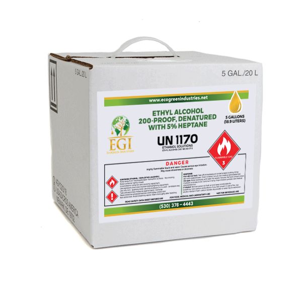 EGI 200 Proof Ethanol Denatured with Heptane, size: 5 gallon 20 liter Box 1/ each