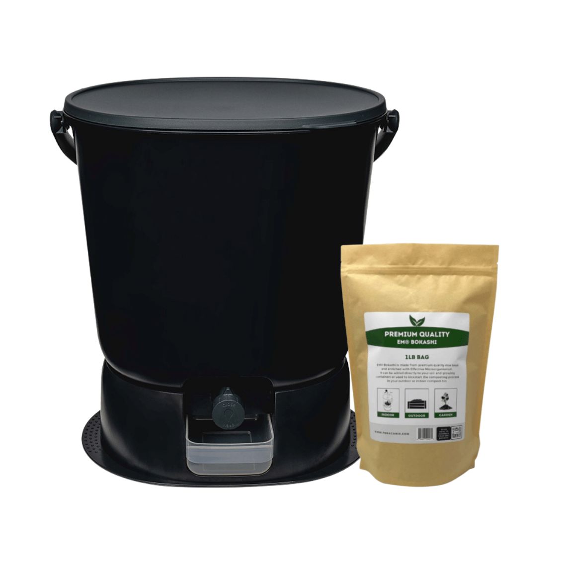 TeraGanix Complete Composter Essential with EM Bokashi 1 pound, size: 4.4 gallon 13.9x11.1x15.2 inch 35.4x28.2x38.7 centimeter Kit includes 1 Bucket Black 1/ each