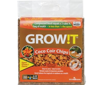 GROW!T Coco Coir Fiber with Chips and Chunks Organic Expandable Brick 2 cubic foot 57 liter 9.9 pound 4.5 kilogram 1 block