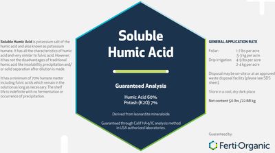 Ferti-Organic Soluble Humic Acid 75%+ 50 pound 23 kilogram 1/ each