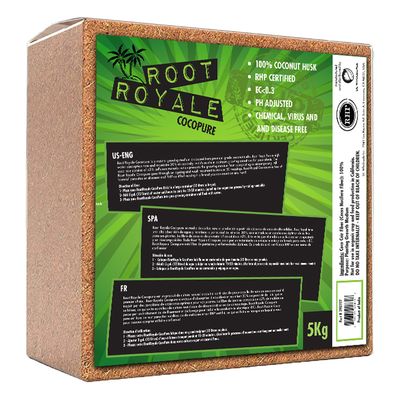 Root Royale Coco Coir Coconut Fiber Expandable Brick EC<0.3 RHP Certified 2 cubic foot 57 liter 11 pound 5 kilogram 1/ each