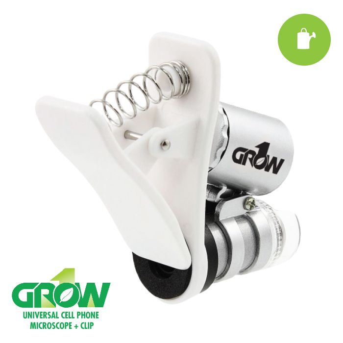 Grow1 Microscope Magnifier LED Illuminated with Phone Clip Clamp, Focusing Barrell, &amp; Fabric Carrying Pouch 60x magnification use 3 batteries LR1130 (included)