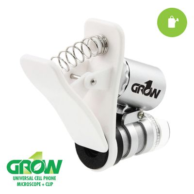 Grow1 Microscope Magnifier LED Illuminated with Phone Clip Clamp, Focusing Barrell, &amp; Fabric Carrying Pouch 60x magnification use 3 batteries LR1130 (included)