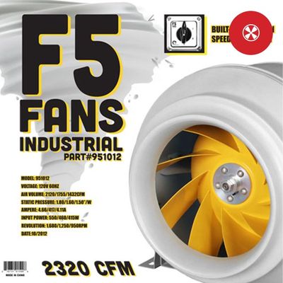F5 Industrial Inline Fan 3 speed 12 foot cord 12 inch 1432, 1755, 2320 CFM