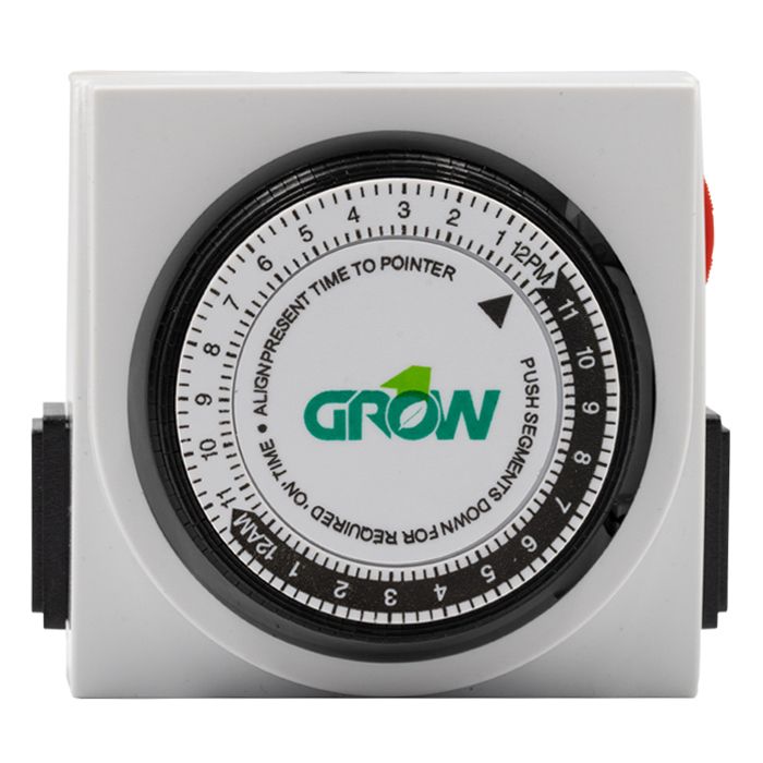 Grow1 Timer Analog Mechanical Dual Outlet 15 minute minimum up to 48 cycles/ day 120 volt 15 amp