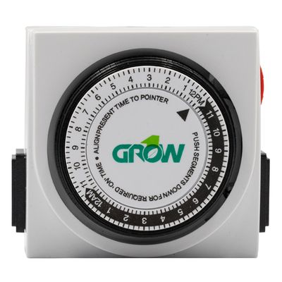 Grow1 Timer Analog Mechanical Dual Outlet 15 minute minimum up to 48 cycles/ day 120 volt 15 amp