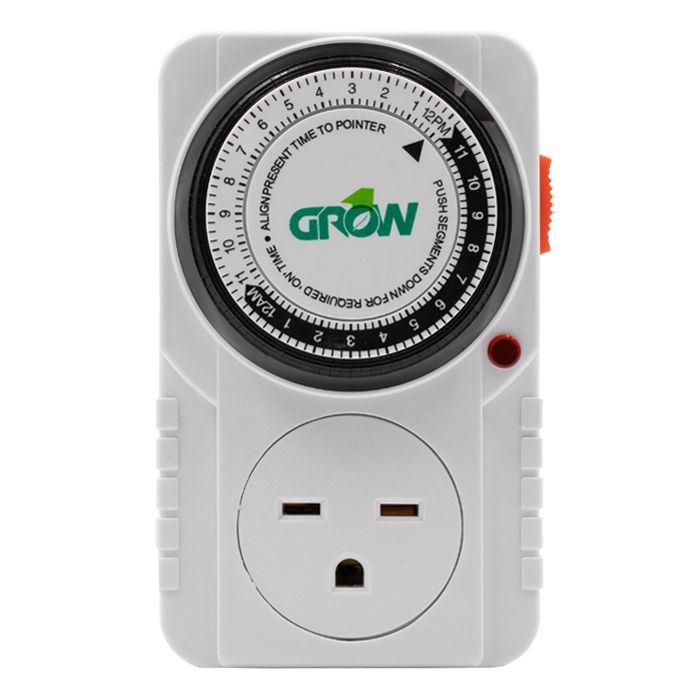 Grow1 Timer Analog Mechanical Single Outlet 15 minute minimum up to 48 cycles/ day 240 volt