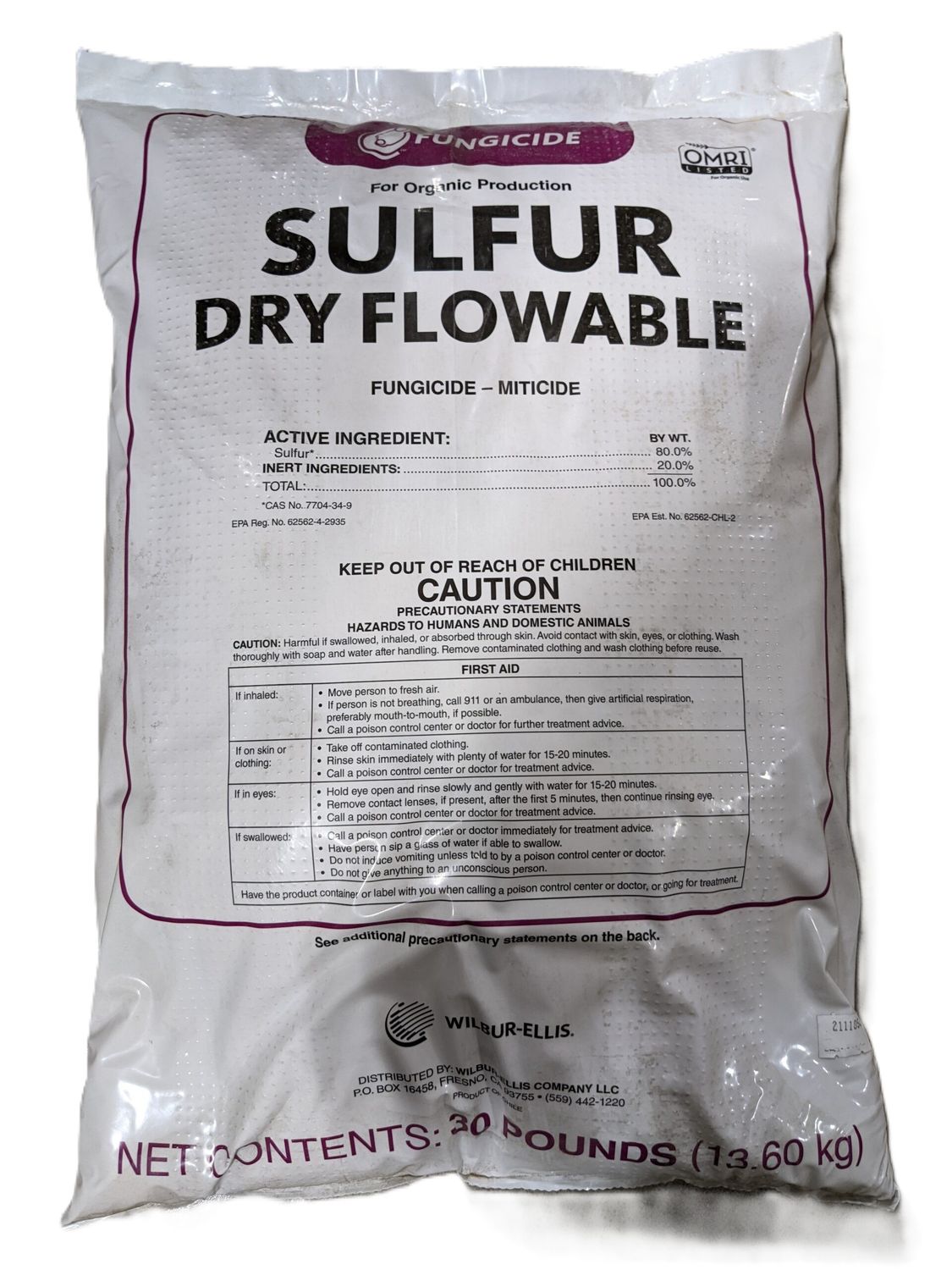 Wilbur Ellis Sulfur Dry Flowable Granular 30 pound 1/ each