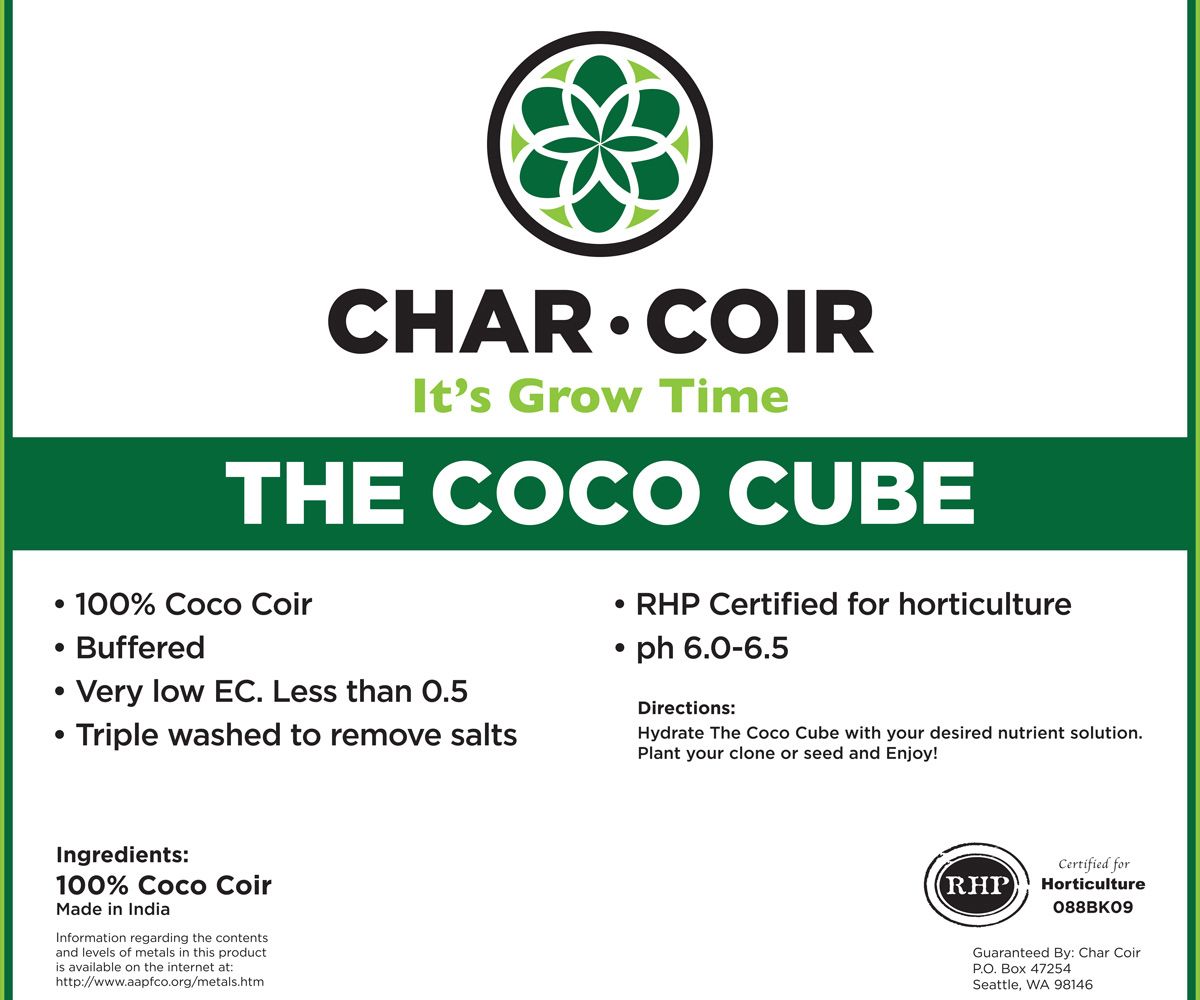 Char Coir Coco Coir Grow Pot prefilled with Expandable Brick 0.11 cubic foot 3 liter 0.6 gallon 6x6x5 inch BioPot 24 blocks/ case