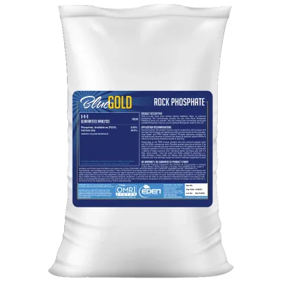 BlueGold Organic Rock Phosphate Fertilizer Micronized 0-8-0 Phosphorus 35% total &amp; 17% available CaO 34% 46 pound 21 kilogram 1/ each