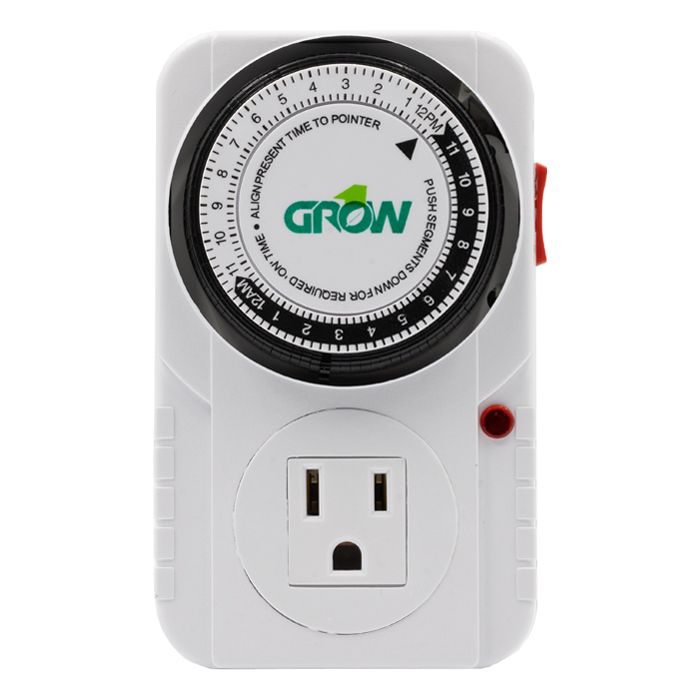 Grow1 Timer Analog Mechanical Single Outlet 15 minute minimum up to 48 cycles/ day 120 volt