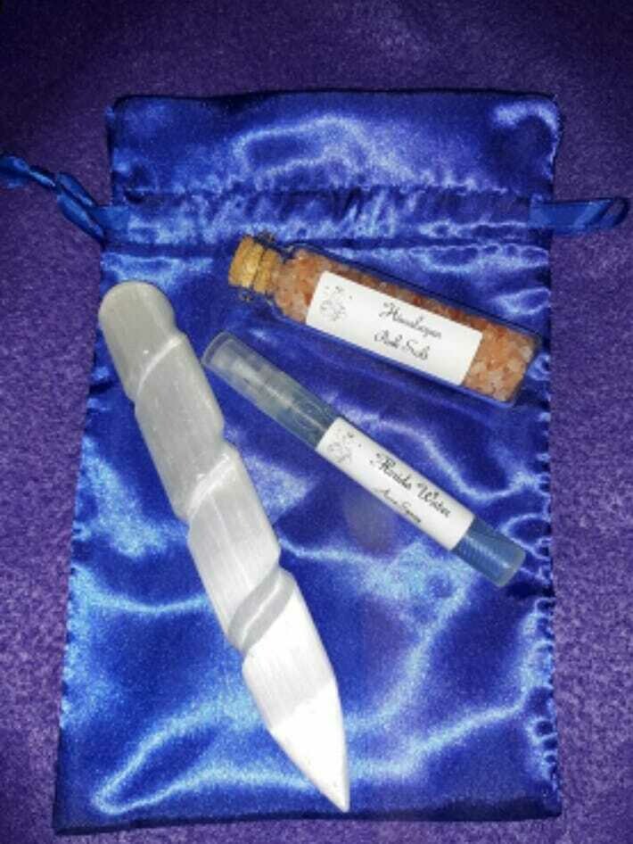 selenite aura wand pink spiral bundle salt spray akasha