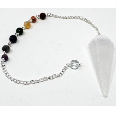 Selenite Pendulum w/ Chakra Chain