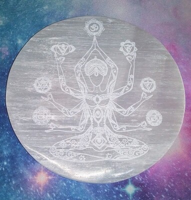Selenite Engraved Charging Disc - Chakra Meditation