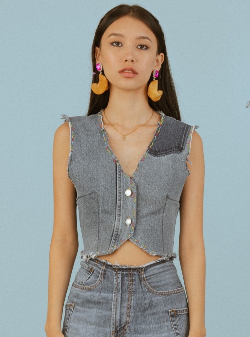 fitted denim vest