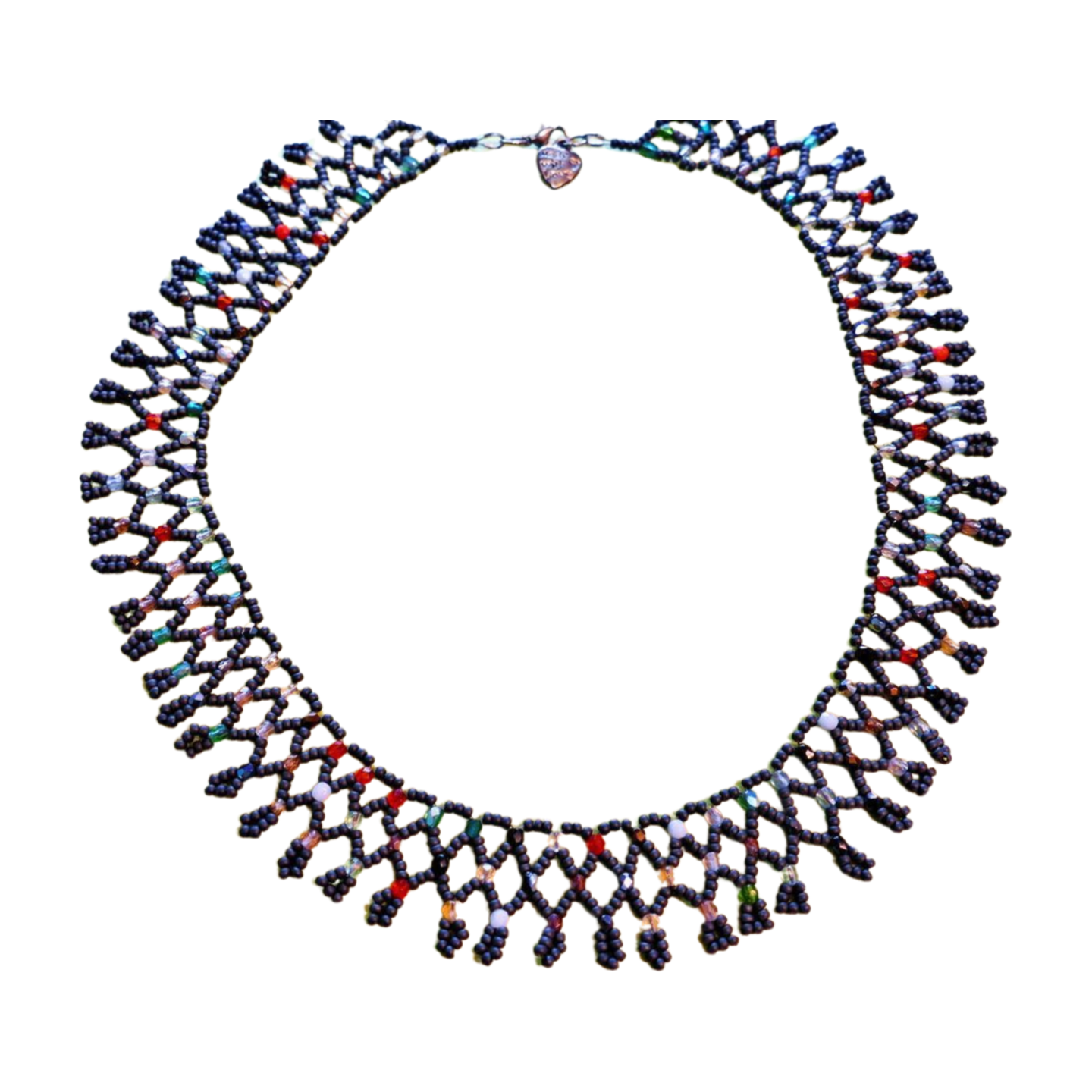 Tolles Collier! Bunte Glasschliffperlen in Anthrazit