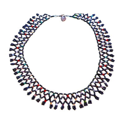 Tolles Collier! Bunte Glasschliffperlen in Anthrazit