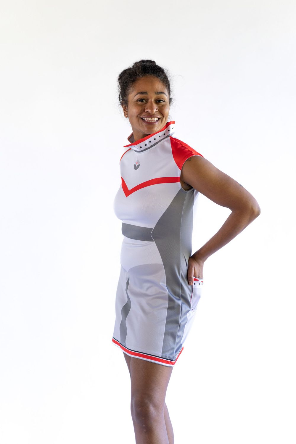 Kleid LONGHITTER grau-weiss