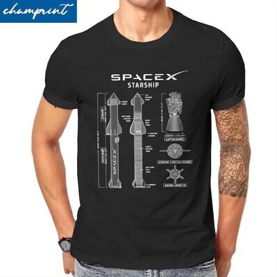 SpaceX Starship Blueprint T-Shirt For Men Novelty Cotton Round Neck Short Sleeve T Shirts 4XL 5XL 6XL tops