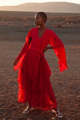 ADAH PLEATED GEORGETTE ASYMMETRICAL DRESS RED ADAH PLEATED GEORGETTE ASYMMETRICAL DRESS RED