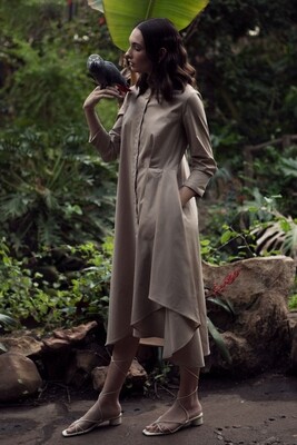 ROSE ASYMMETRICAL SHIRT DRESS (Stone ROSE ASYMMETRICAL SHIRT DRESS (Stone