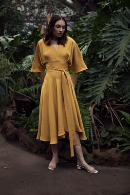 FLORA ASYMMETRICAL DRAPE DRESS (Mustard) FLORA ASYMMETRICAL DRAPE DRESS (Mustard)