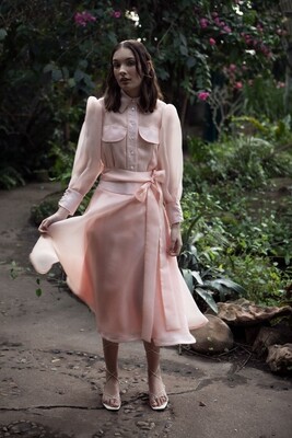 LIVIA SHEER LINED HALF CIRCLE SKIRT (Pink) LIVIA SHEER LINED HALF CIRCLE SKIRT (Pink)