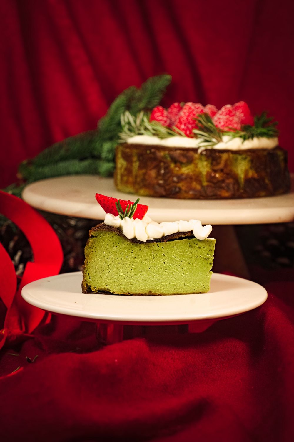 Strawberry Matcha Basque Cheesecake