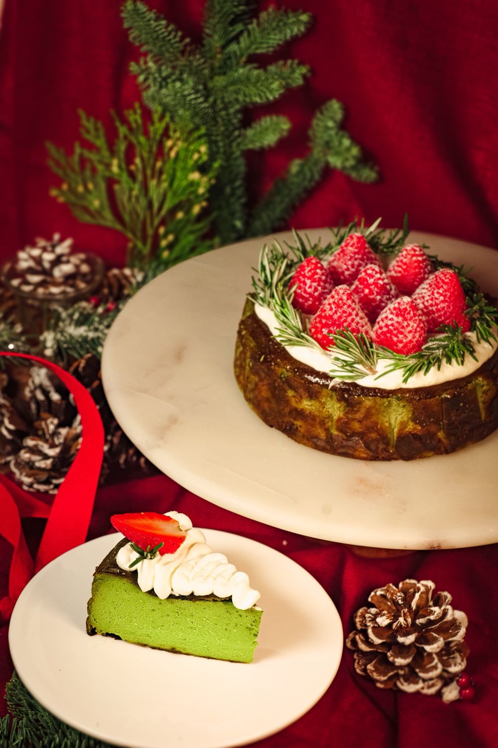 Strawberry Matcha Basque Cheesecake