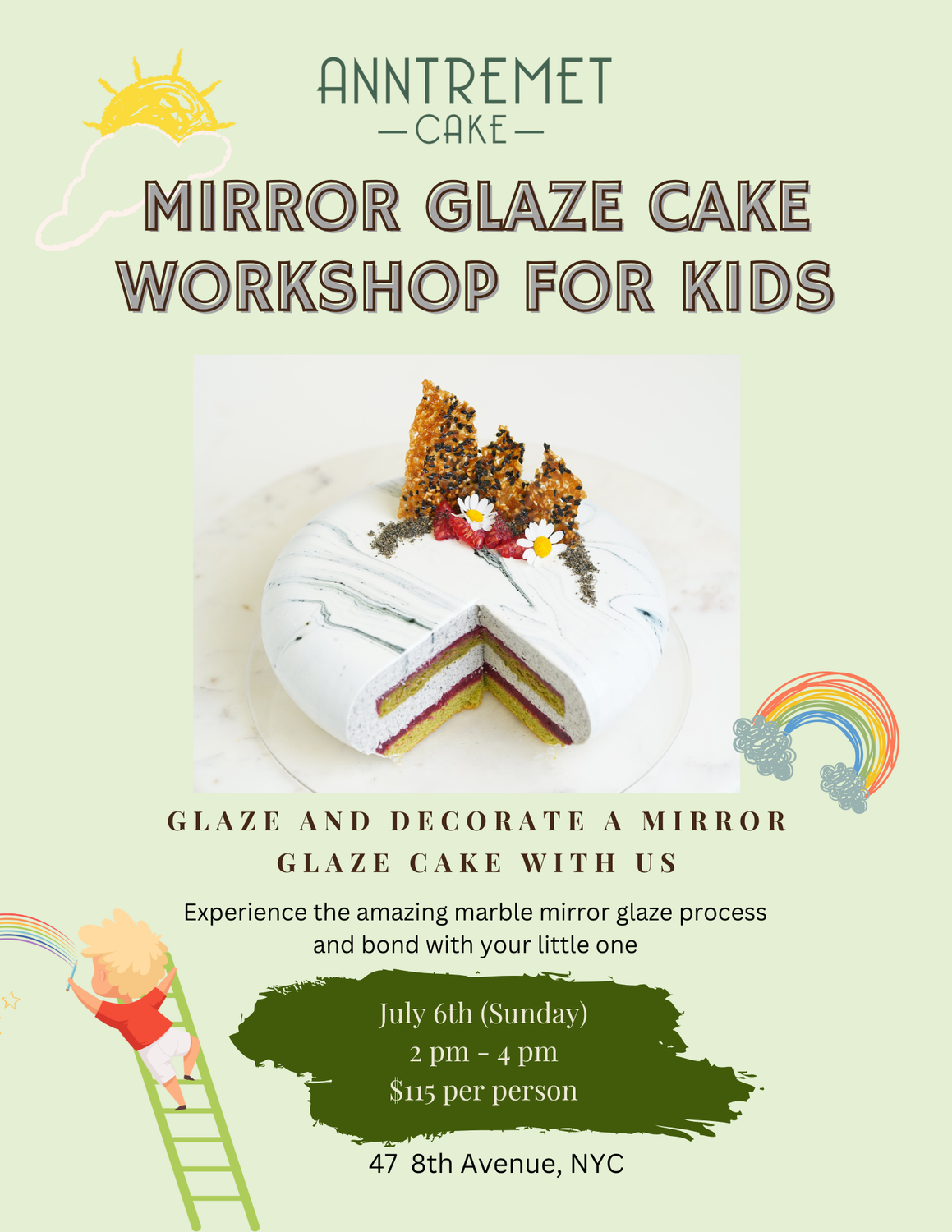 Mirror Glaze Cake Workshop July 6th 2025 (Kid &amp; Parents)