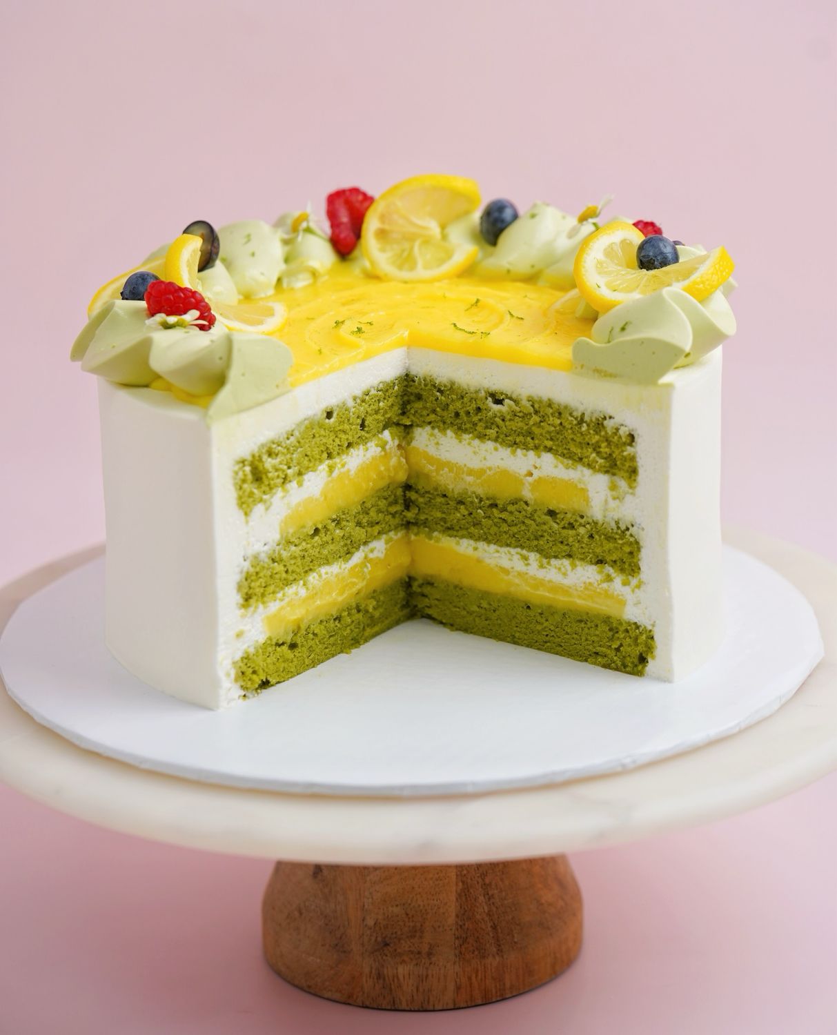 Lemon Matcha Fresh Cream Cake